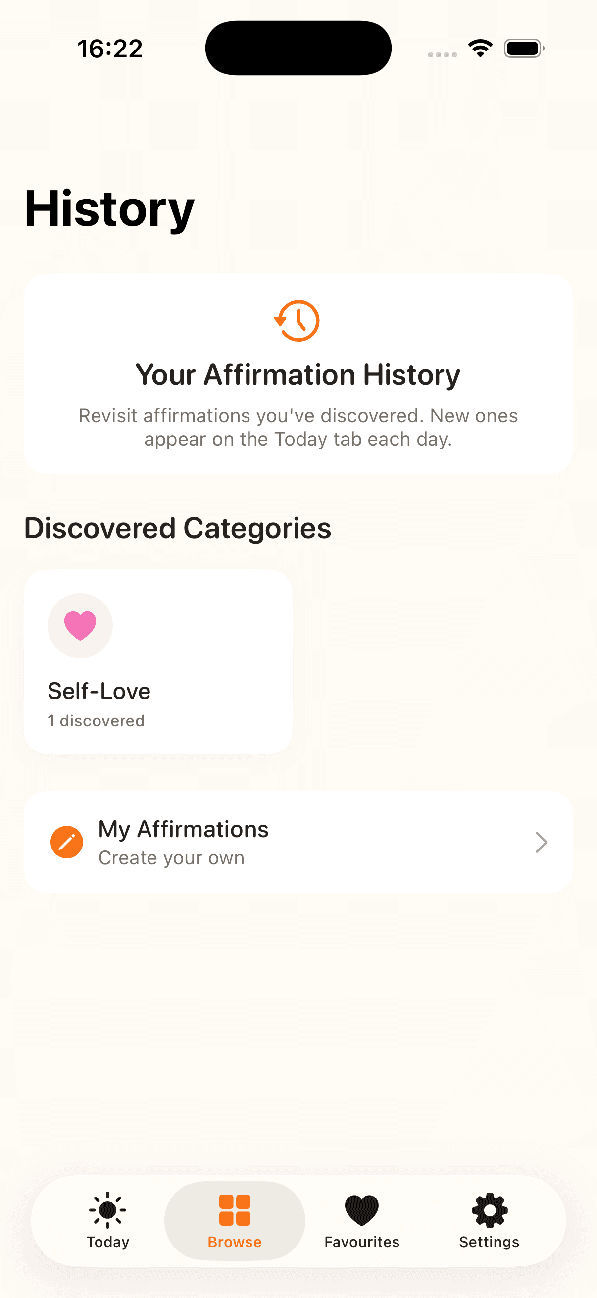 Browse history screen